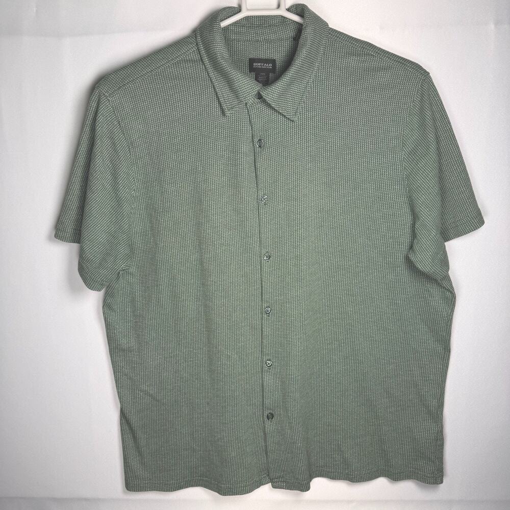 Buffalo David Bitton Men’s L Green Short Sleeve Textured Button Down 100%Cotton